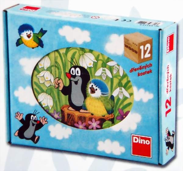 Dino Drevené obrázkové kocky Krtko a vtáčik 12 ks