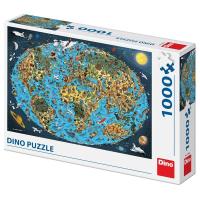 Dino Puzzle Kreslená mapa sveta 1000 dielikov